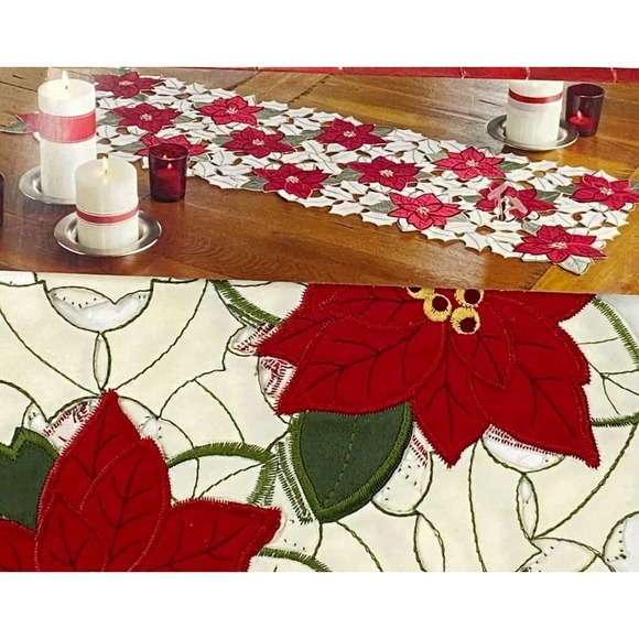 St Nicholas Square Poinsettia Table Runner - Picture 1 of 3